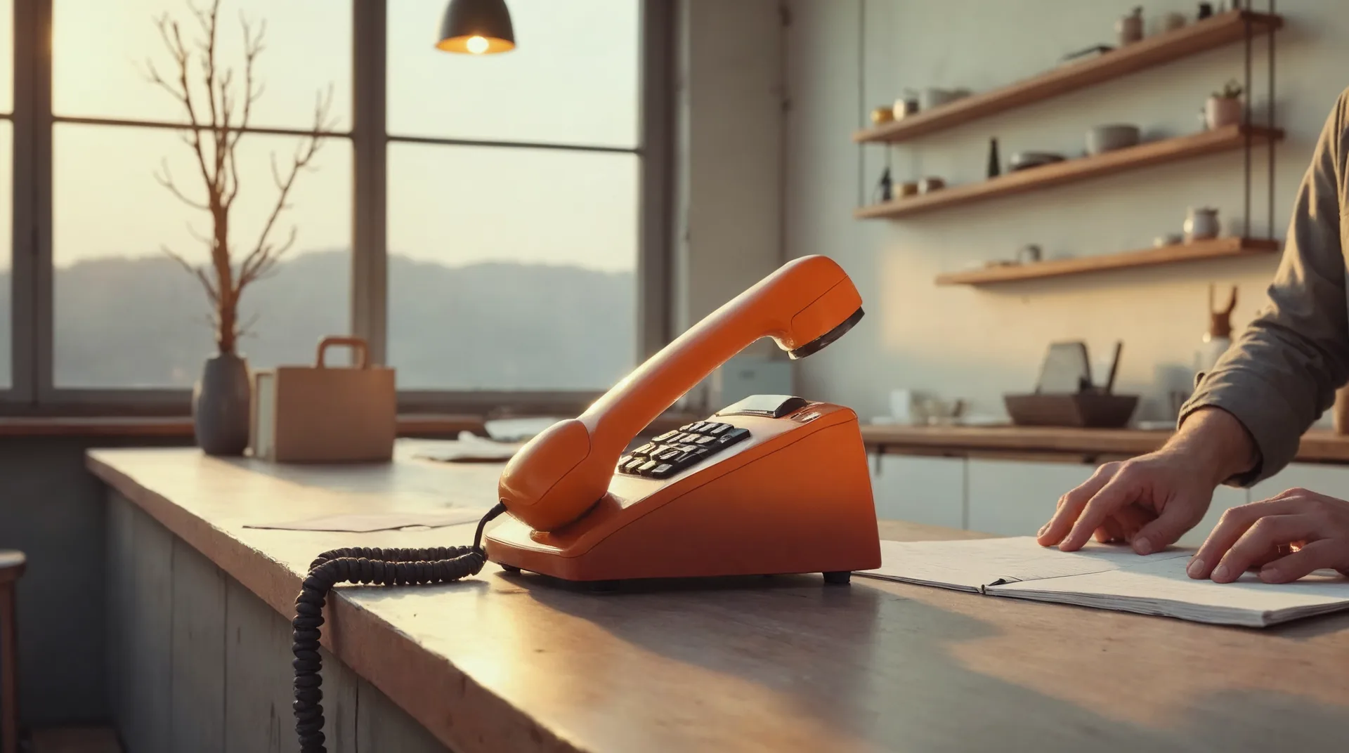Empfangstresen eines Handwerksbetriebs mit Telefon — Anfragen, die planbar kommen