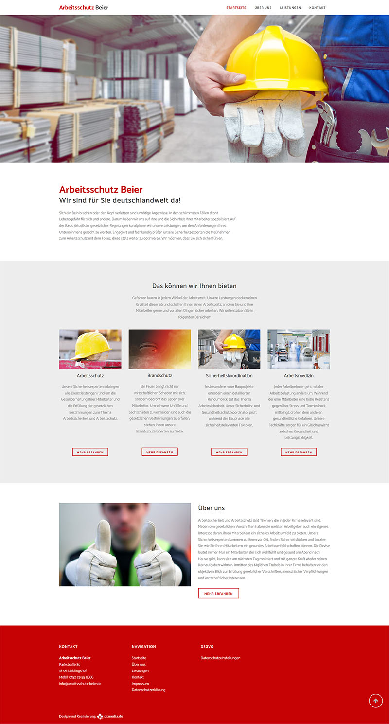 Arbeitsschutz Beier Fullpage Scroller Webseite pxmedia Gestaltung