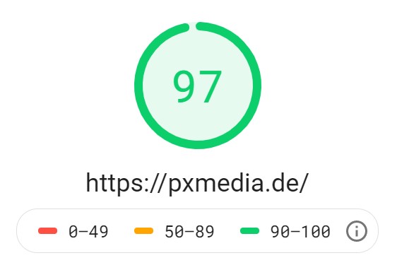 Google PageSpeed Test pxmedia.de (Stand: 10/2020)
